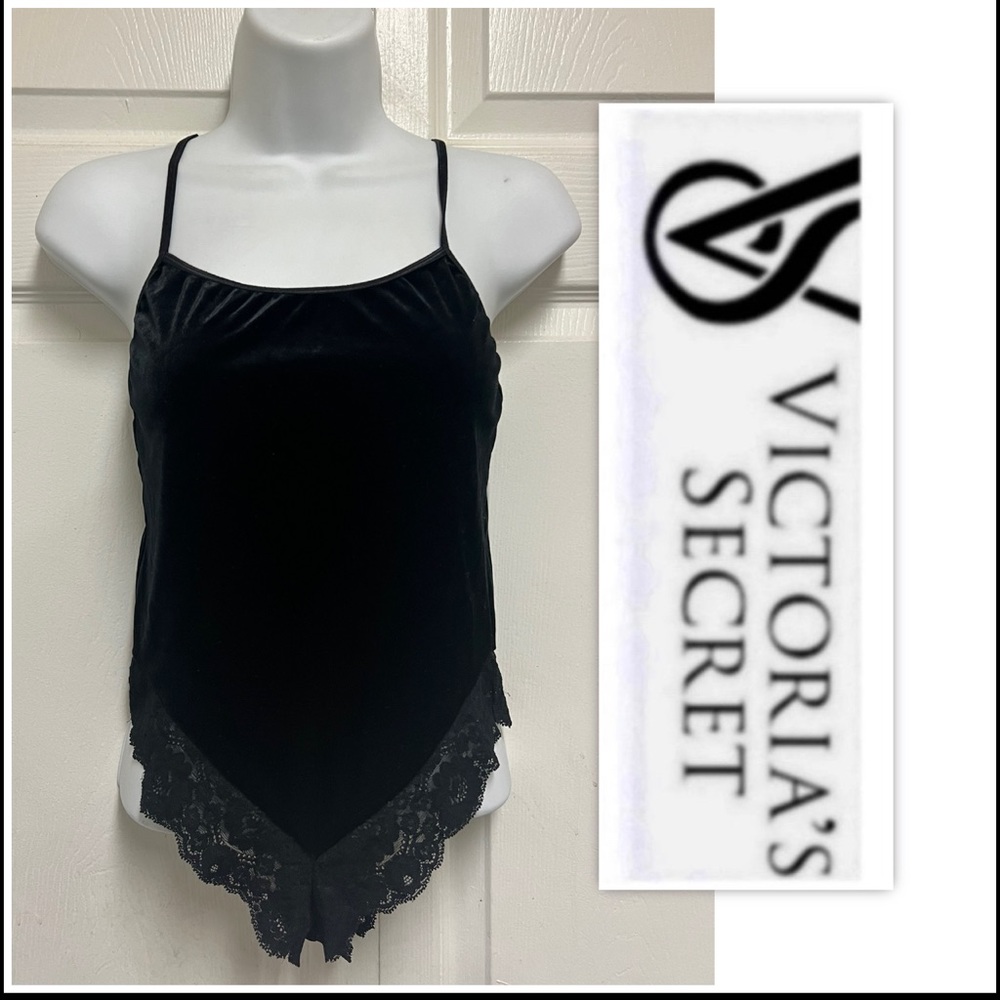 Victoria Secret Black Velvet Lace Thong Bodysuit Tank Top